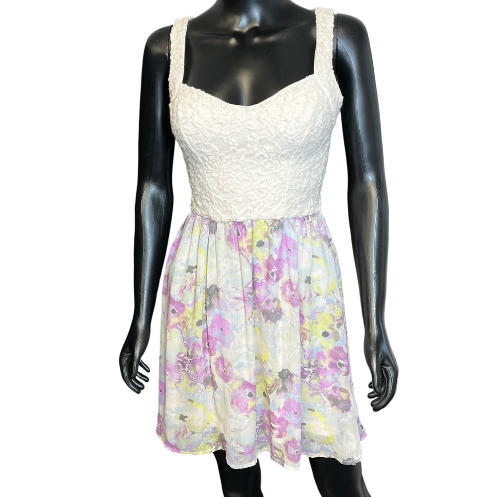 Candies Women Mini Dress Lace Floral Chiffon Small Heart Cutout Back Coquette